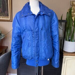 90s Rare VTG FIRST DOWN Goose Down Puffer Coat Ski Winter Blue Jacket Men's Sz S